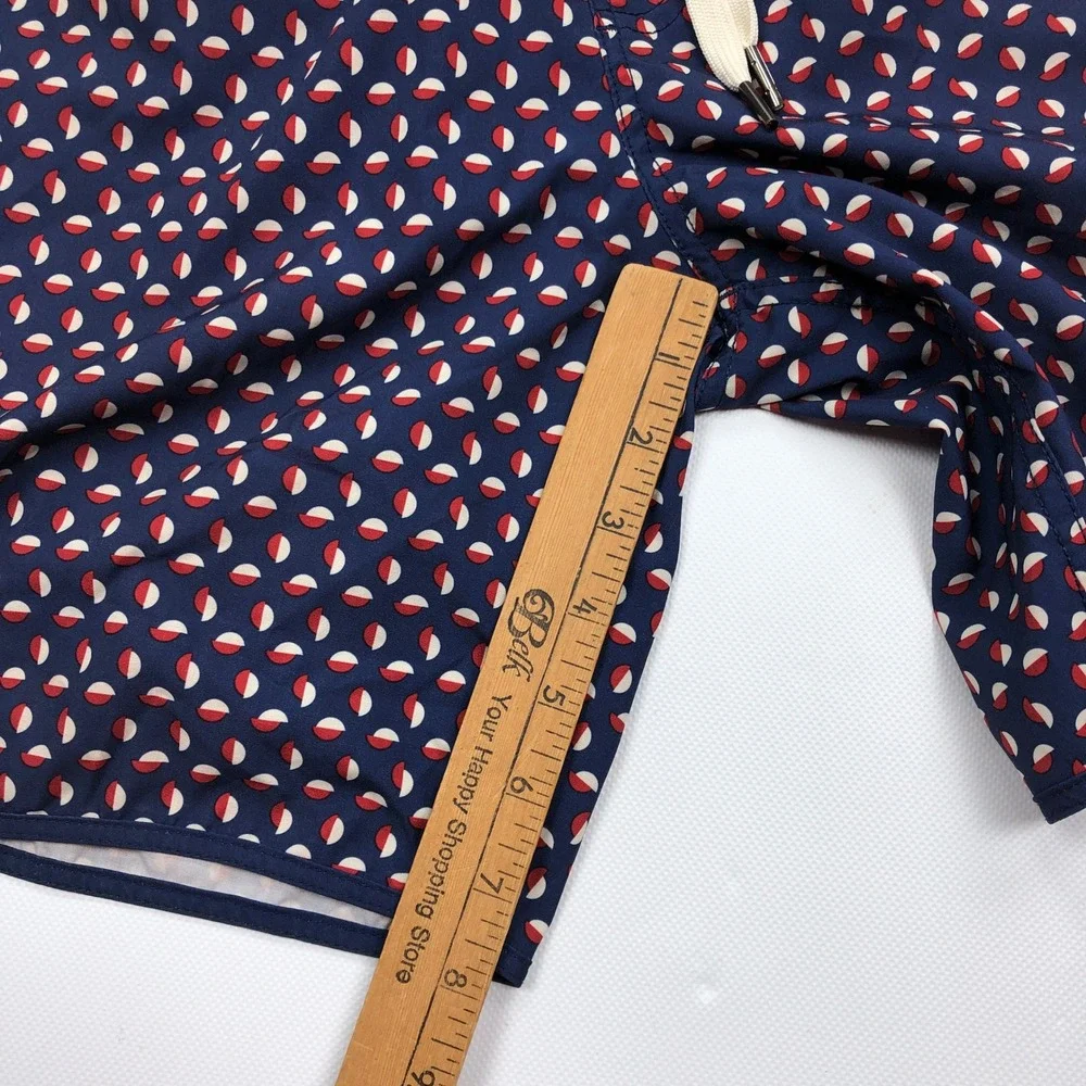 Fair Harbor Mens Navy Red Geometric Recycled Swim Shorts Trunks Size Small
